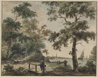 TvB T 034
<br/>
Wandelaar op een bospad, uitkijkende over een water
<br/>
<em>Andriessen, Jurriaan (1742-1819)</em>